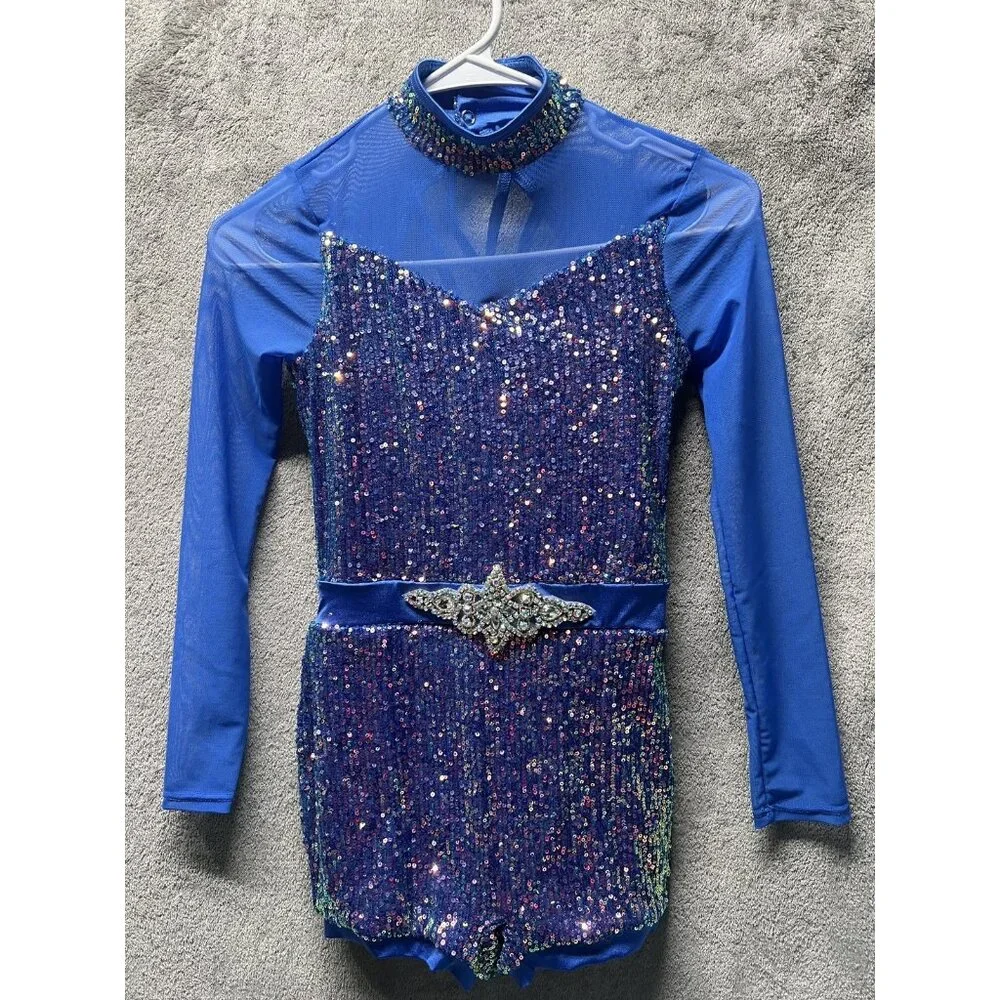 Weissman‎ Girls Large Dance Costume Iridescent Sparkle Short Jazz One Piece Pink